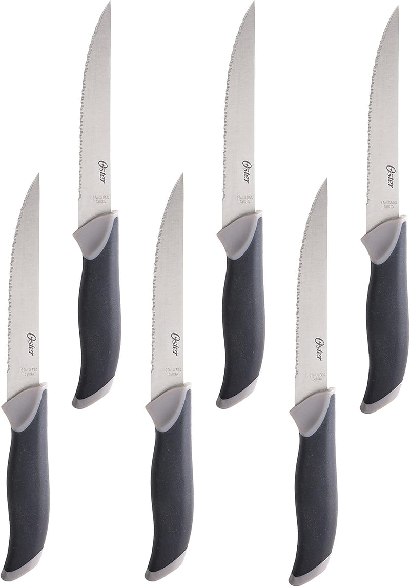 Oster Lindbergh 14pc Stainless Steel Cutlery Set w/ Color Stained Wood Block - TPR/PP Handle - Gift Box