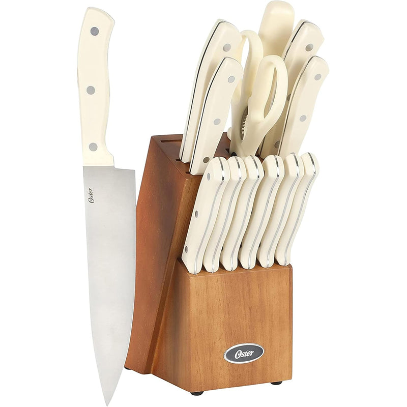 Oster Evansville 14pc Stainless Steel Cutlery Set w/ Rubberwood Block - Plastic Handle - Polished - Gift Box