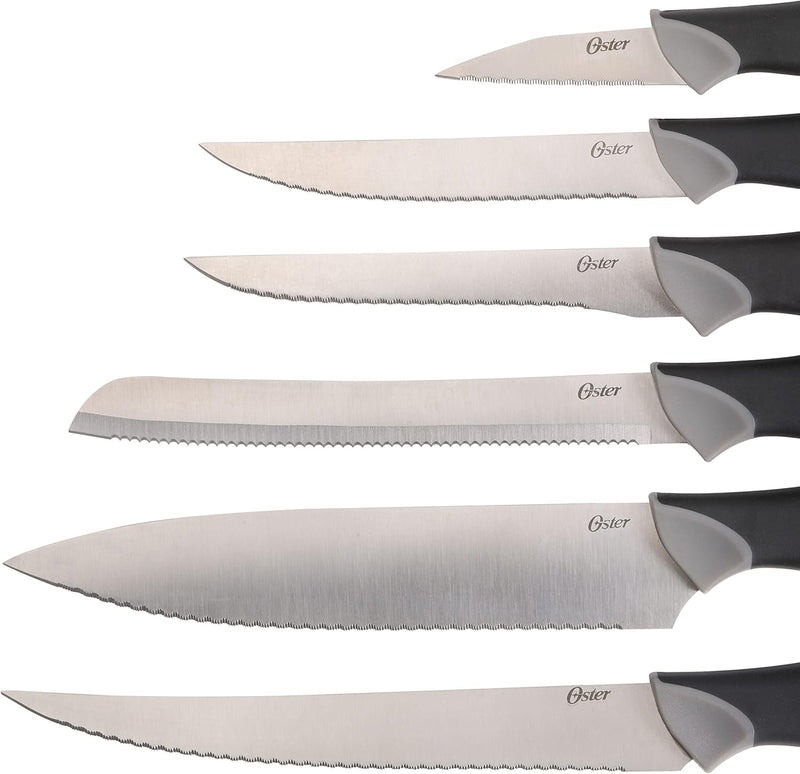 Oster Lindbergh 14pc Stainless Steel Cutlery Set w/ Color Stained Wood Block - TPR/PP Handle - Gift Box
