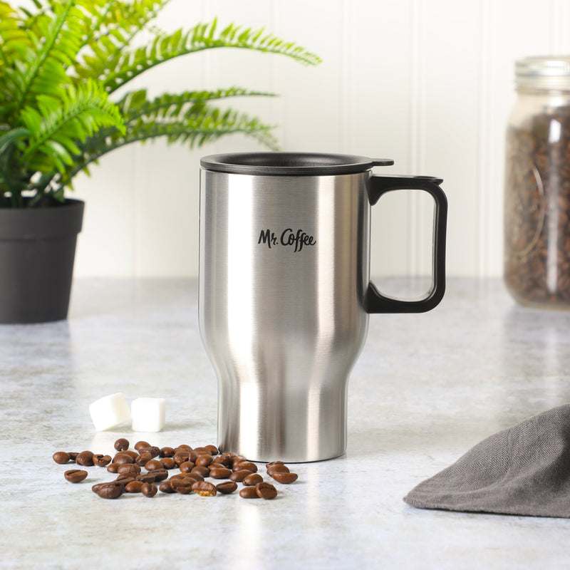Mr. Coffee Expressway 13.5oz Stainless Steel Travel Cup w/ Lid in PDQ - Double Wall - Silver - PP Lid & Handle - PDQ