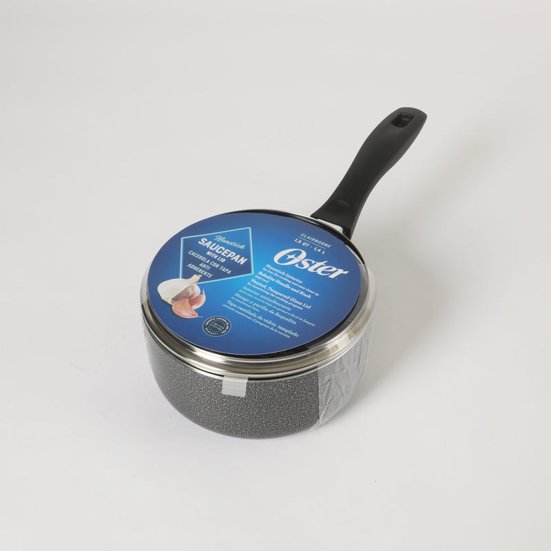 Oster Clairborne 1.5qt Aluminum Sauté Pan w/ Lid - Charcoal Grey - Nonstick - Hammered Exterior - Color Coating - Bakelite Handle & Knob - Shrink Wrap w/ Color Label