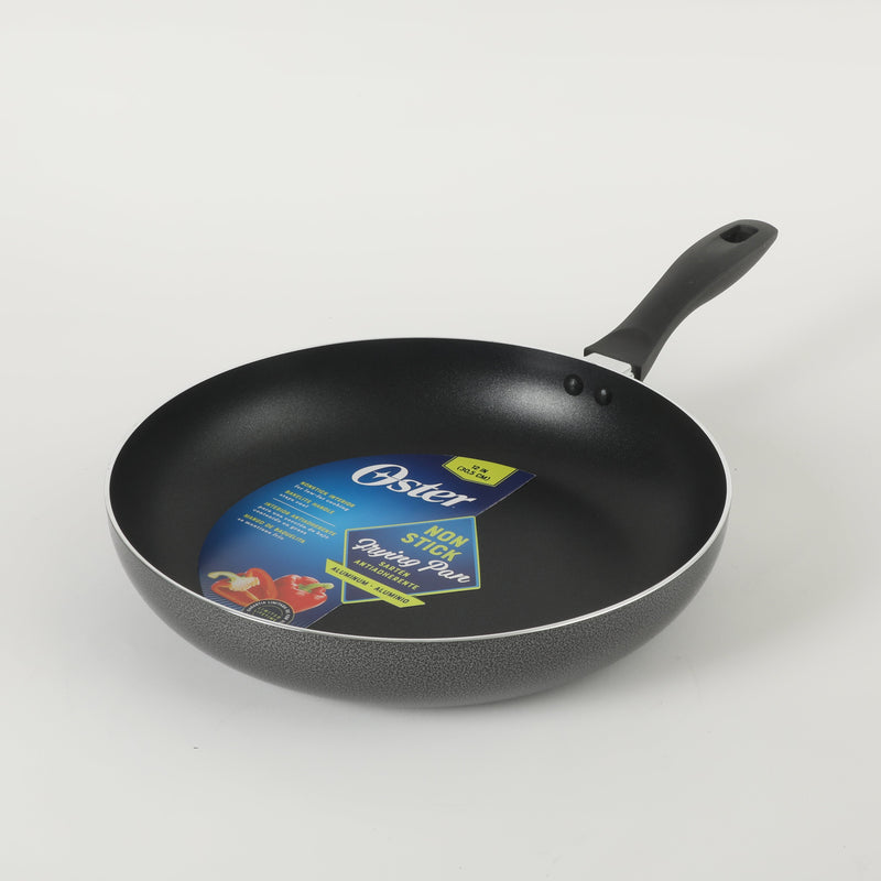 Oster Clairborne 12" Aluminum Frying Pan - Charcoal Grey - Nonstick - Hammered Exterior - Color Coating - Bakelite Handle - Color Sleeve