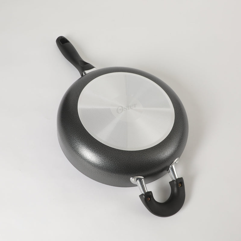Oster Clairborne 3.5qt Aluminum Sauté Pan w/ Lid - Charcoal Grey - Nonstick Interior & Hammered Exterior - Color Coating - Bakelite Handle & Knob - Shrink Wrap w/ Color Label