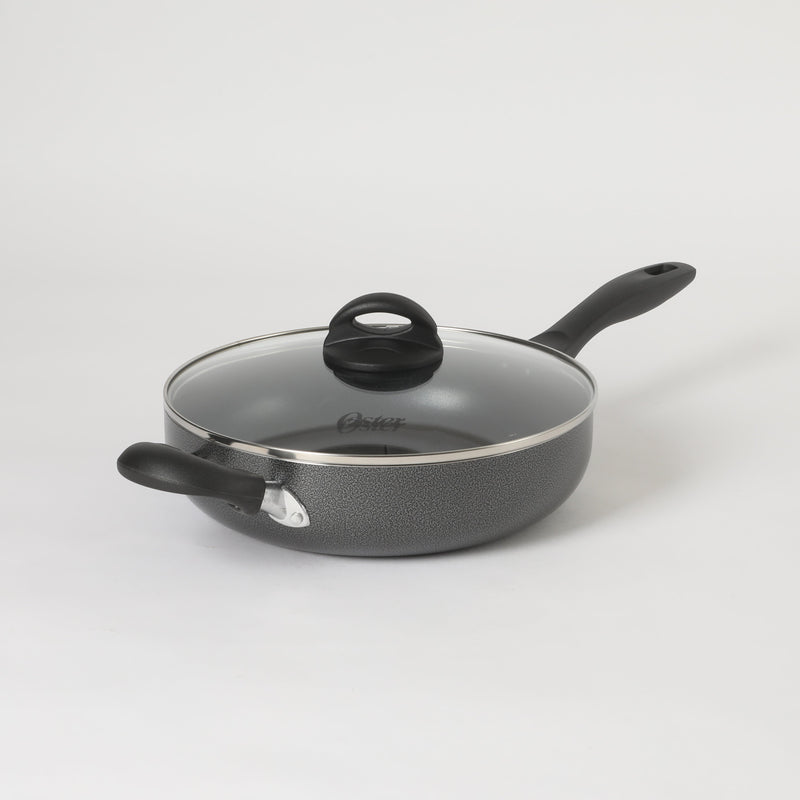 Oster Clairborne 3.5qt Aluminum Sauté Pan w/ Lid - Charcoal Grey - Nonstick Interior & Hammered Exterior - Color Coating - Bakelite Handle & Knob - Shrink Wrap w/ Color Label