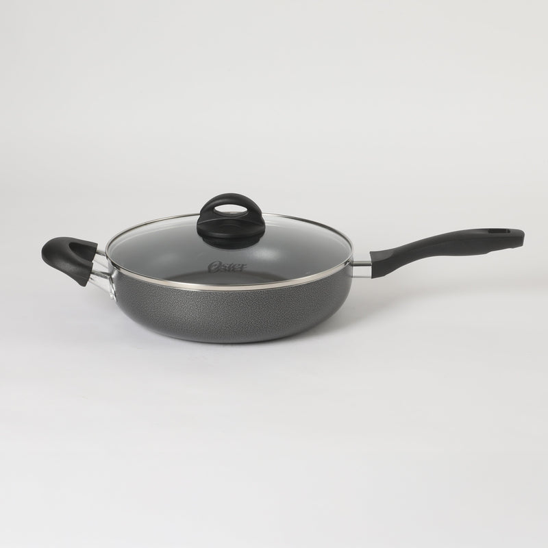 Oster Clairborne 3.5qt Aluminum Sauté Pan w/ Lid - Charcoal Grey - Nonstick Interior & Hammered Exterior - Color Coating - Bakelite Handle & Knob - Shrink Wrap w/ Color Label
