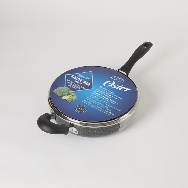 Oster Clairborne 3.5qt Aluminum Sauté Pan w/ Lid - Charcoal Grey - Nonstick Interior & Hammered Exterior - Color Coating - Bakelite Handle & Knob - Shrink Wrap w/ Color Label