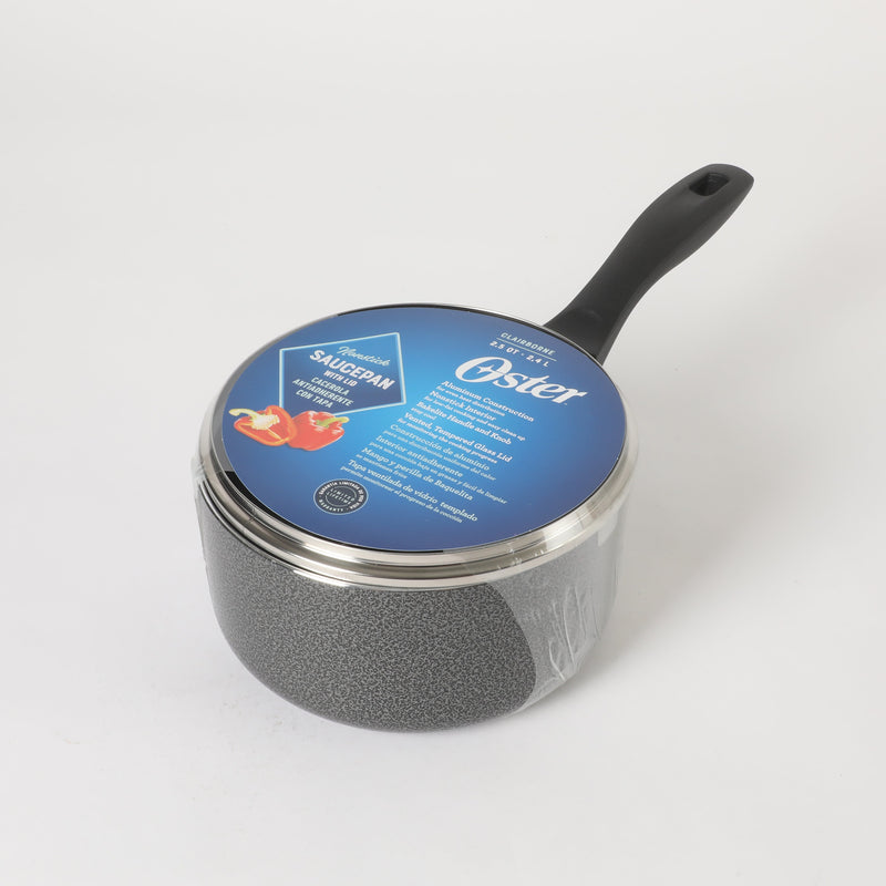Oster Clairborne 2.5qt Aluminum Sauté Pan w/ Lid - Charcoal Grey - Nonstick - Hammered Exterior - Color Coating - Bakelite Handle & Knob - Shrink Wrap w/ Color Label