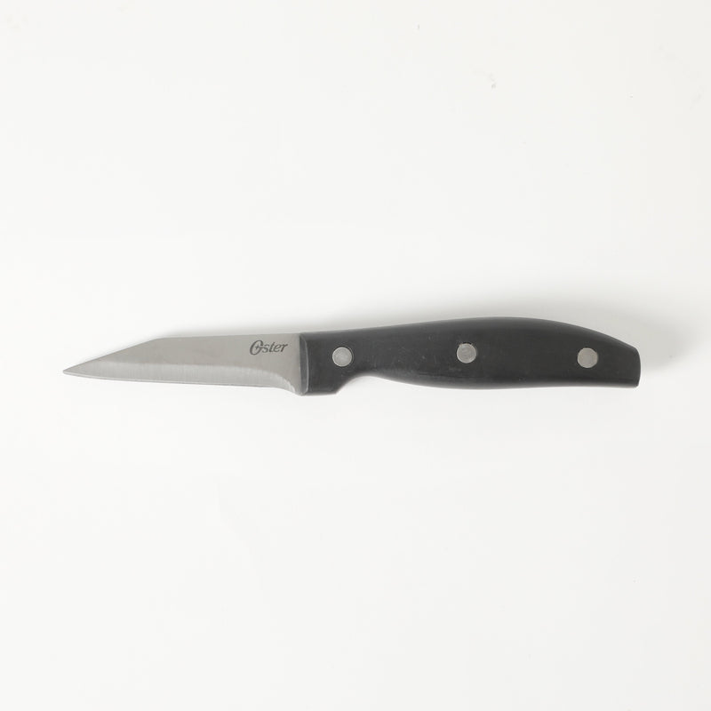 Oster Granger 4pc Stainless Steel Cutlery Set - Black - Satin Finish - Full Tang w/ Triple Rivets - Bakelite PP Handle - Clam Pack