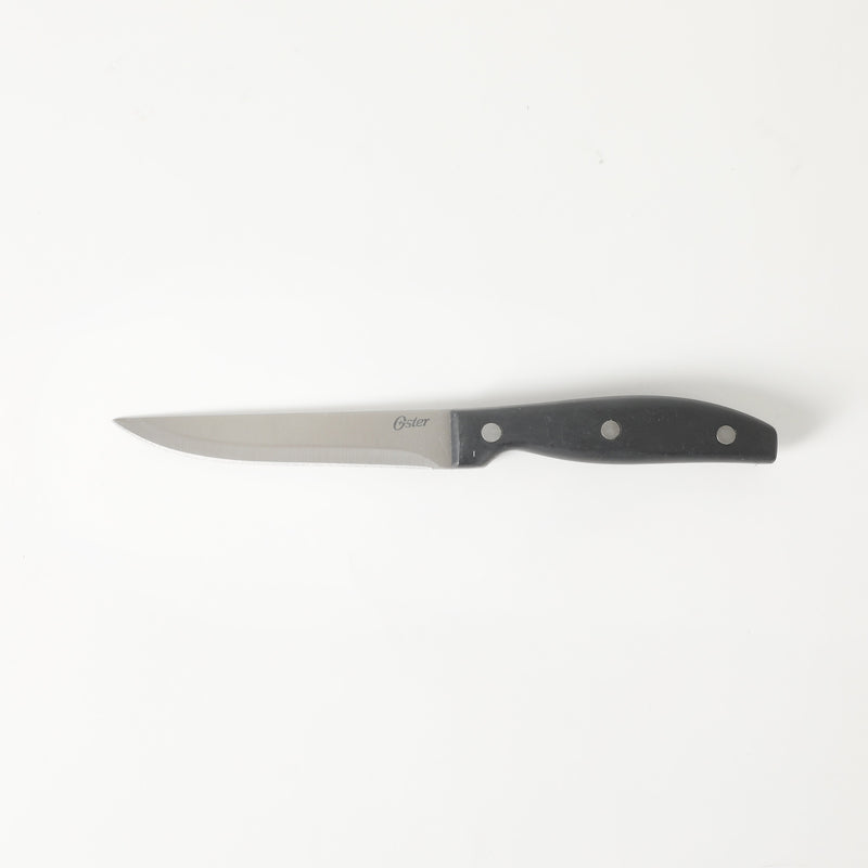 Oster Granger 4pc Stainless Steel Cutlery Set - Black - Satin Finish - Full Tang w/ Triple Rivets - Bakelite PP Handle - Clam Pack