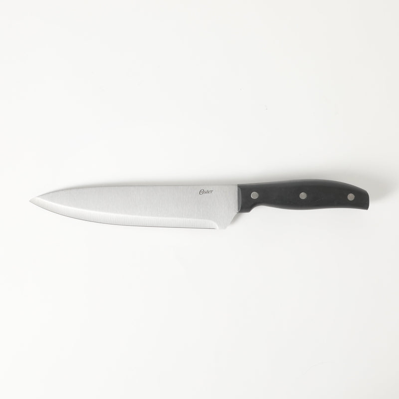 Oster Granger 4pc Stainless Steel Cutlery Set - Black - Satin Finish - Full Tang w/ Triple Rivets - Bakelite PP Handle - Clam Pack
