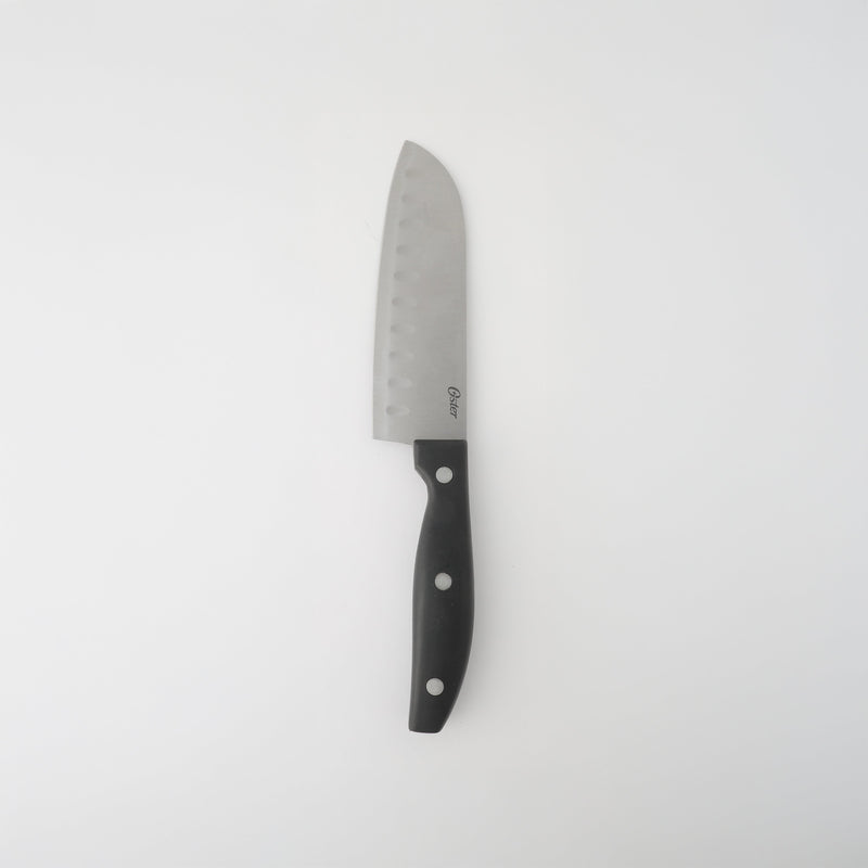 Oster Granger 2pc Stainless Steel Santoku Knife Set - Black - Satin Finish - Full Tang w/ Triple Rivets - Bakelite PP Handle - Stainless Steel - Clam Pack
