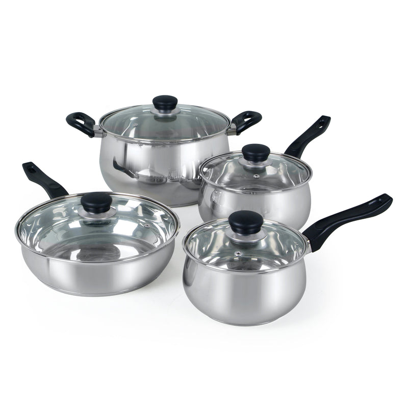 Oster Rametto 8pc Stainless Steel Cookware Set - Belly Shape - Mirror Polish - Semi Polish - Bakelite Handle - Gift Box