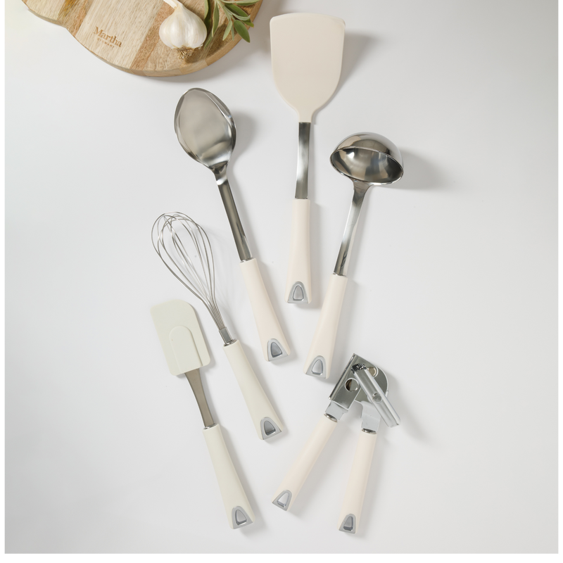 Martha Stewart Everyday Drexler 6pc Stainless Steel Kitchen Tool Set - Linen - Gift Box w/ Remailer