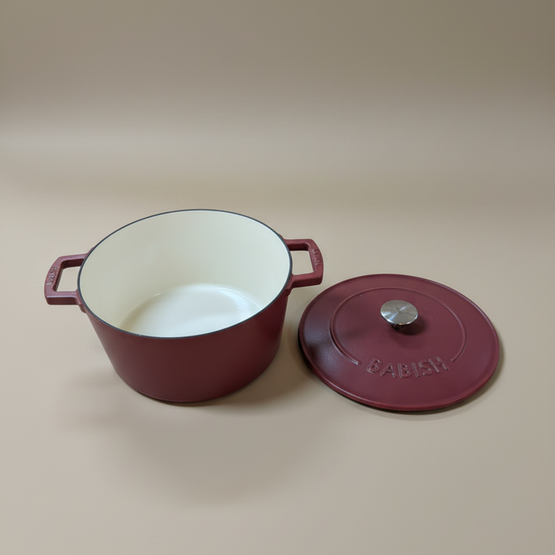 Babish 6 qt Cast Iron Dutch Oven w/ Lid - Red - Stainless Steel Knob - Matte Finish - Color Sleeve w/ Remailer