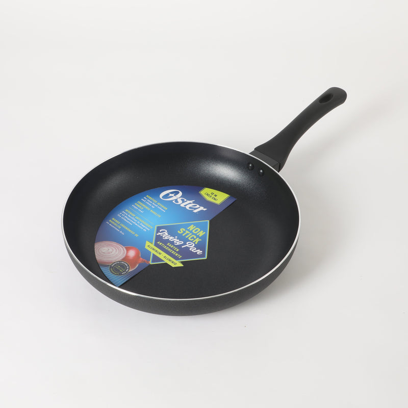 Oster Ashford 12" Aluminum Frying Pan - Black - Nonstick - Textured Exterior - Soft Touch Bakelite Handle - Color Label