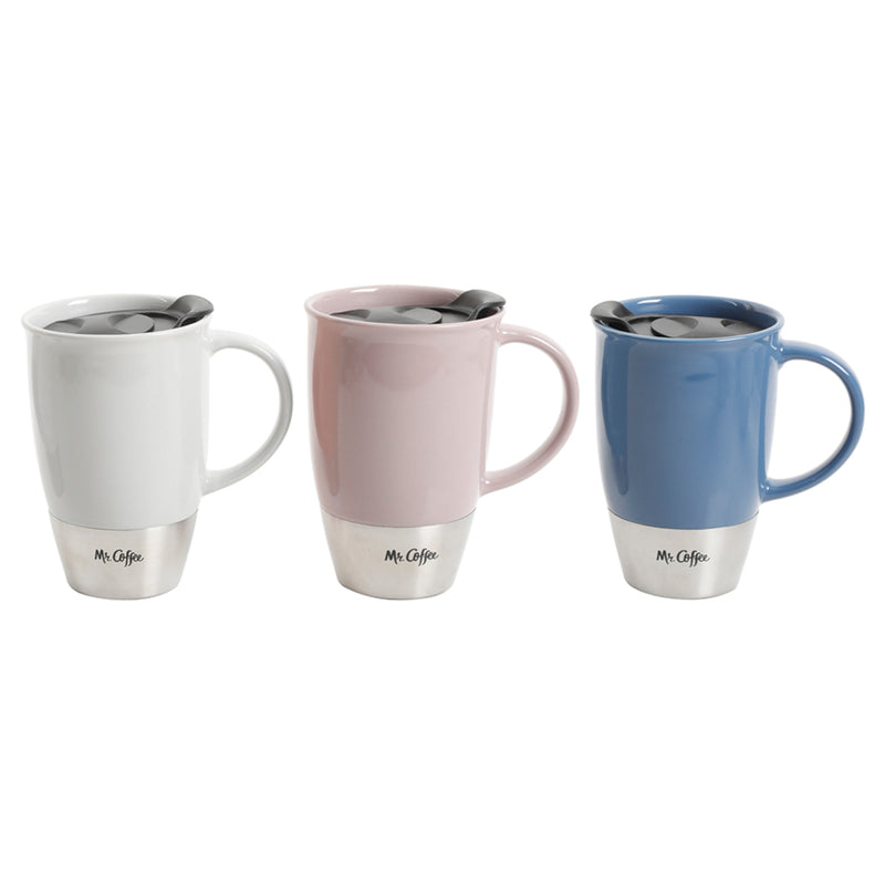 Mr. Coffee Coupleton 15oz Travel Cup w/ Lid - 3 Assorted Colors - Stainless Steel & Stoneware - PDQ