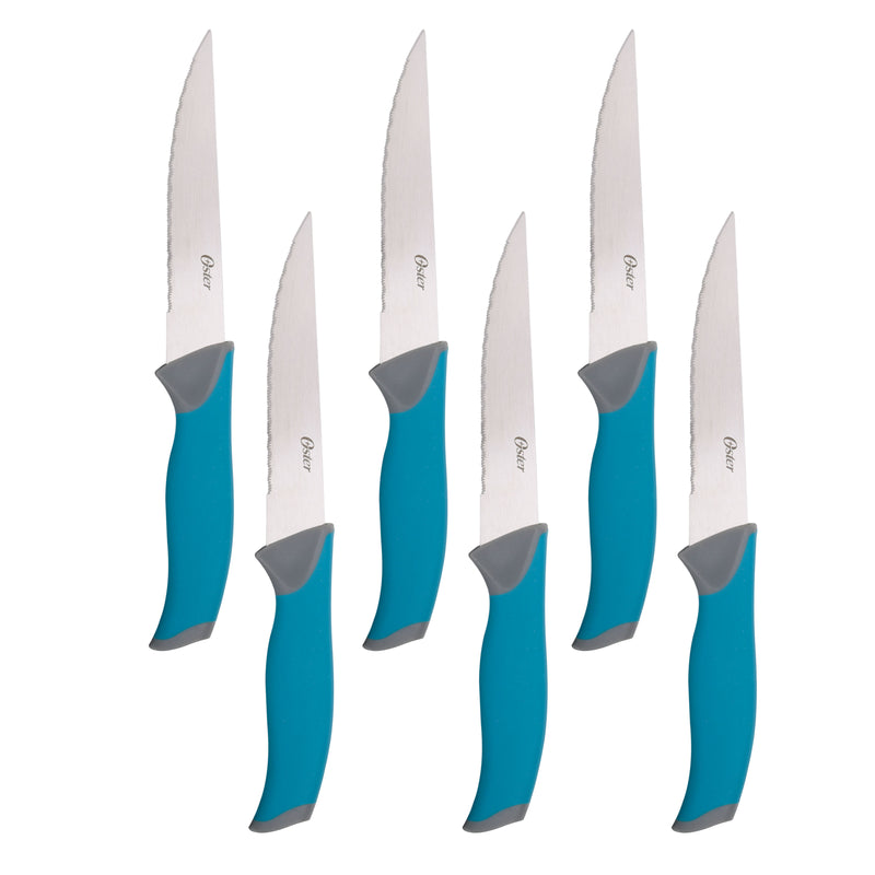 Oster Lindbergh 14pc Stainless Steel Cutlery Set w/ Color Stained Wood Block - TPR/PP Handle - Gift Box