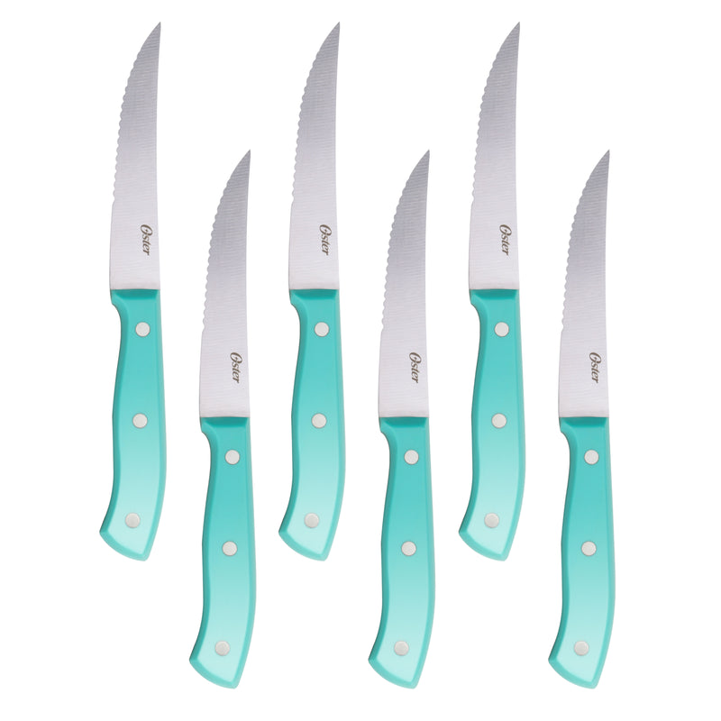 Oster Evansville 14pc Stainless Steel Cutlery Set w/ Rubberwood Block - Plastic Handle - Polished - Gift Box