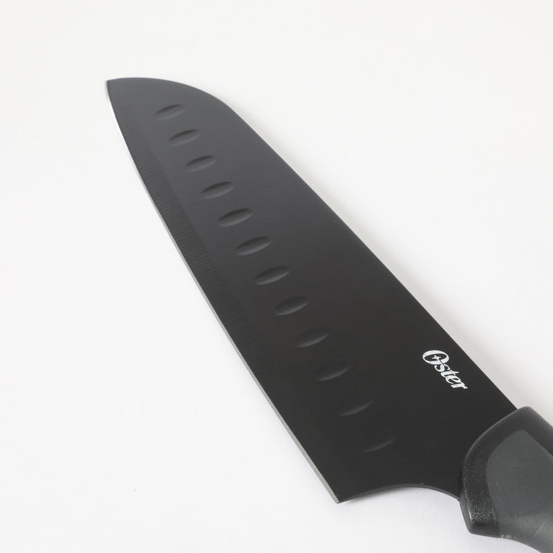 Oster Slice Craft 2pc Stainless SteelSantoku Knife Set- Black - Nonstick Blade - TPR Handle - Clam Pack