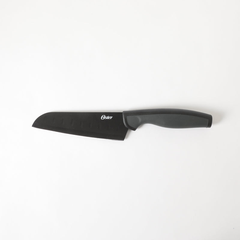 Oster Slice Craft 2pc Stainless SteelSantoku Knife Set- Black - Nonstick Blade - TPR Handle - Clam Pack