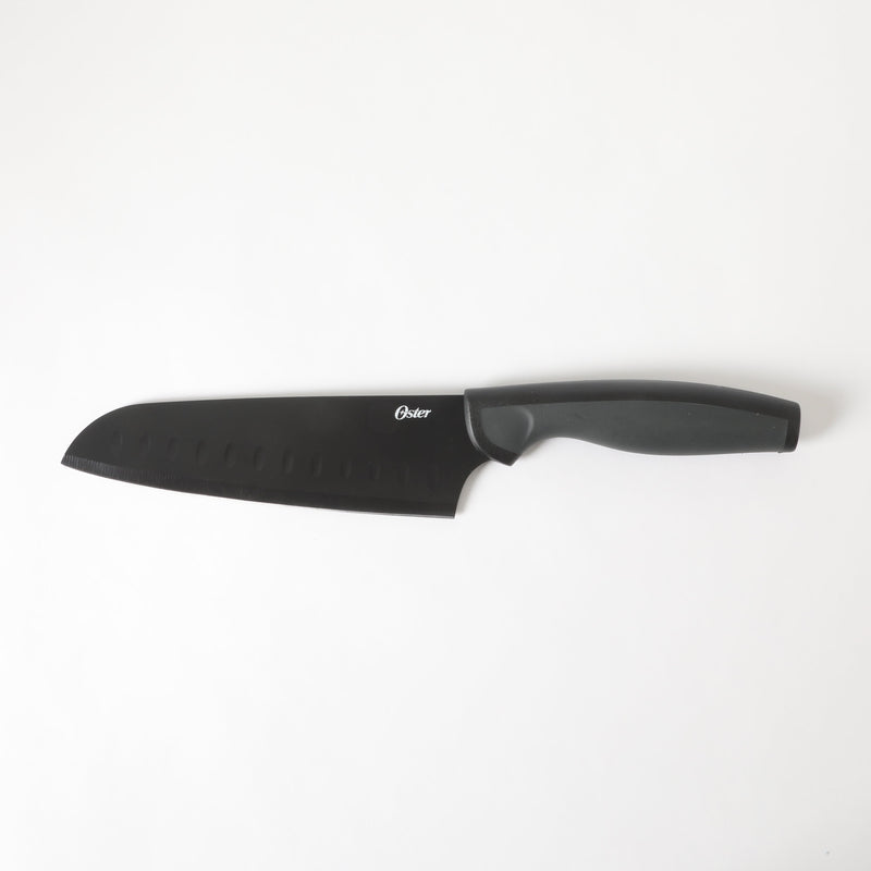 Oster Slice Craft 2pc Stainless SteelSantoku Knife Set- Black - Nonstick Blade - TPR Handle - Clam Pack