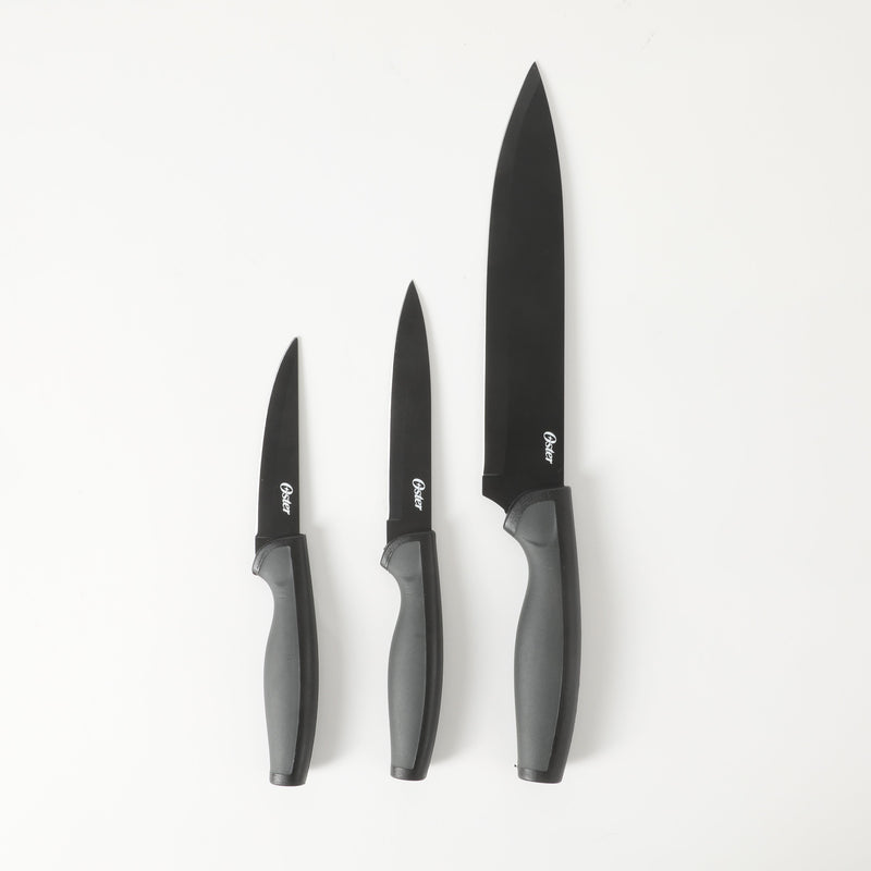 Slice Craft 3pc Stainless Steel Cutlery Set - Black - TPR Handle - Clam Pack