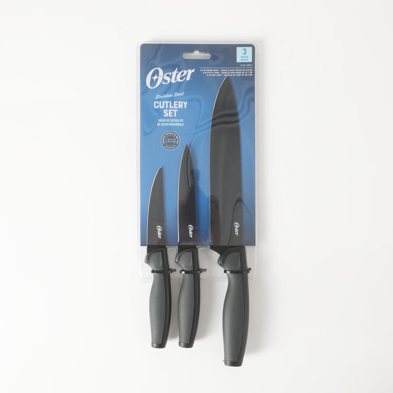 Slice Craft 3pc Stainless Steel Cutlery Set - Black - TPR Handle - Clam Pack