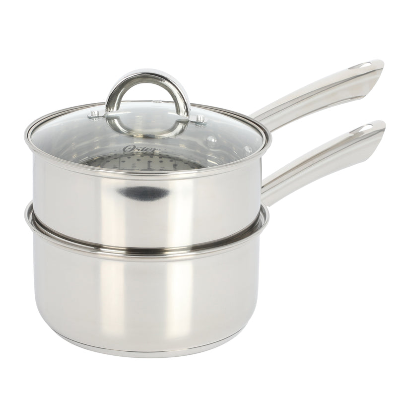 Oster Sangerfield 12 pc Stainless Steel Cookware Set w/ Kitchen Tools - Encapsulated Base - Gift Box w/ Remailer