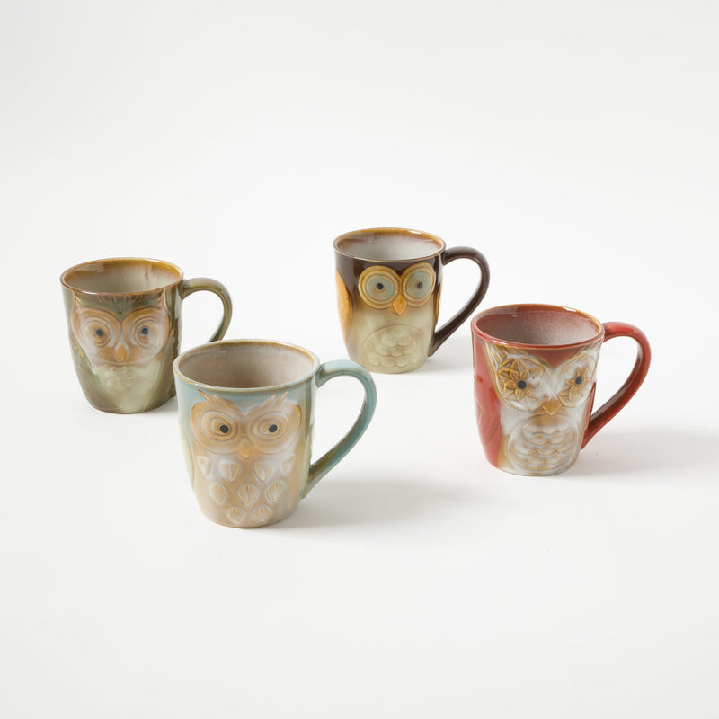 Gibson Home Owl City 17oz Mug - 4 Assorted Designs - Hand Painted - Reactive - Stoneware - Open Stock
