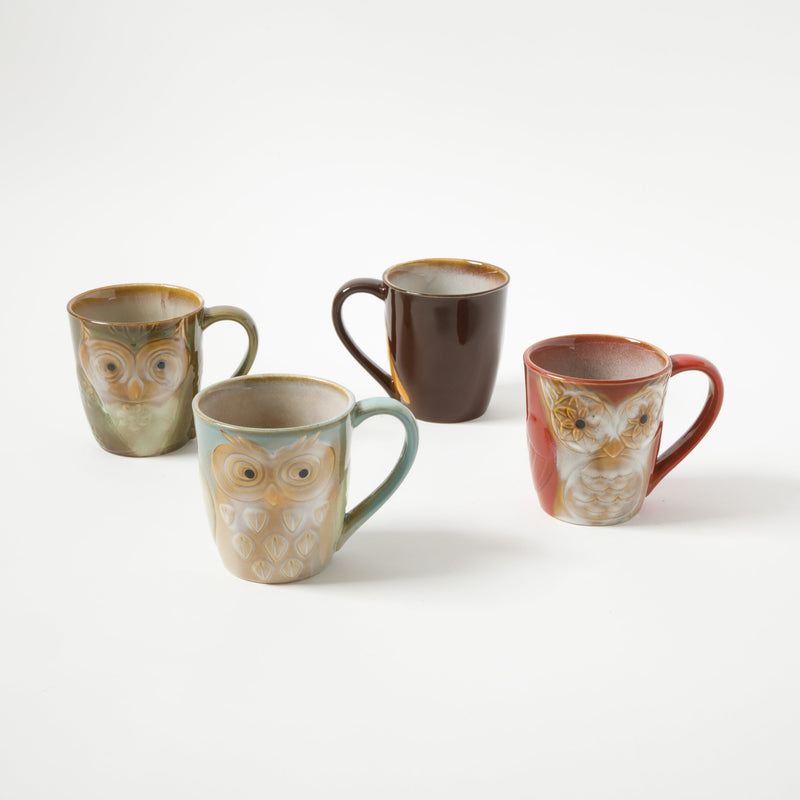Gibson Home Owl City 17oz Mug - 4 Assorted Designs - Hand Painted - Reactive - Stoneware - Open Stock