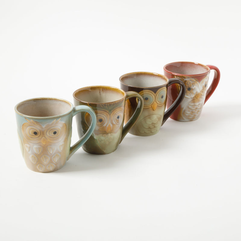 Gibson Home Owl City 17oz Mug - 4 Assorted Designs - Hand Painted - Reactive - Stoneware - Open Stock