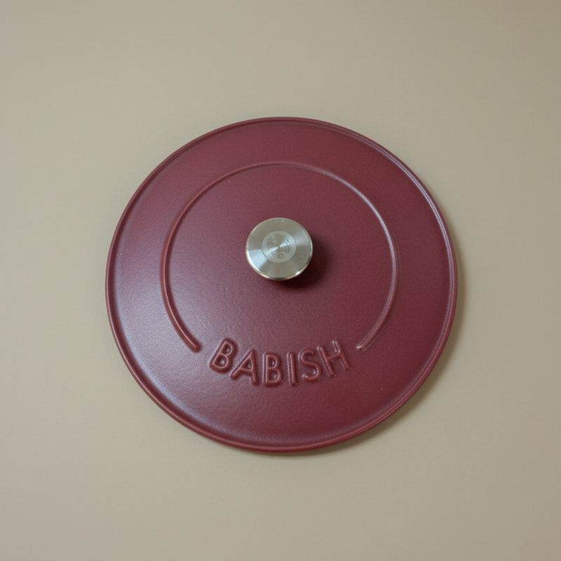 Babish 6 qt Cast Iron Dutch Oven w/ Lid - Red - Stainless Steel Knob - Matte Finish - Color Sleeve w/ Remailer
