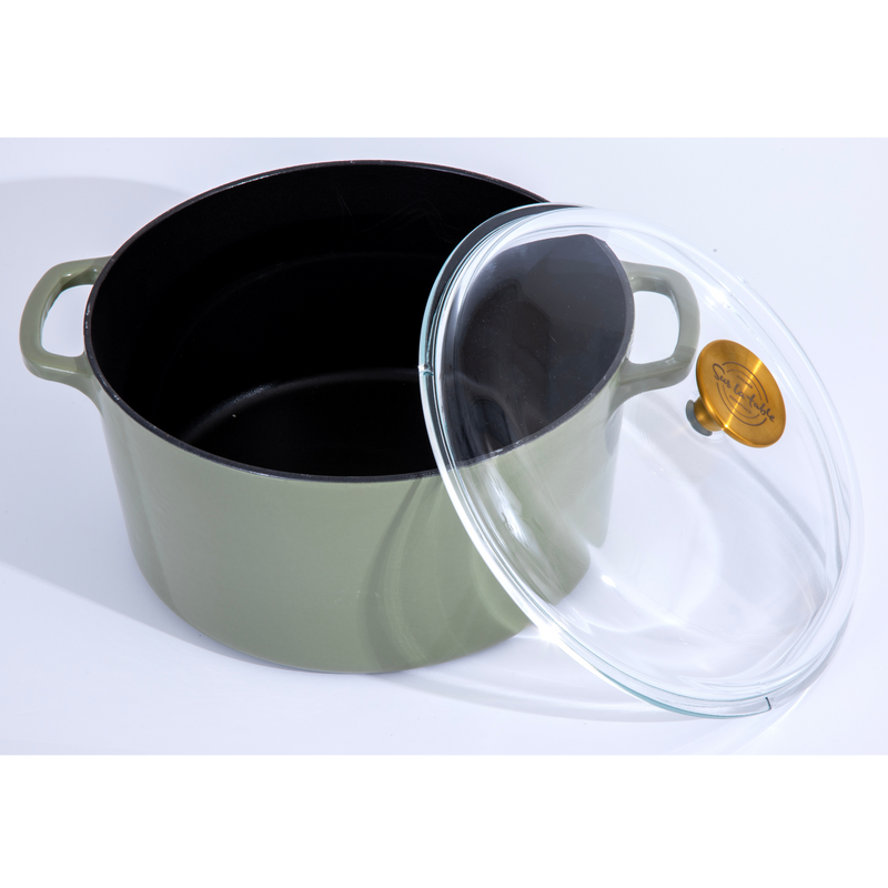 Sur La Table Kitchen Essentials Supper Club 5.5 qt Enamel Cast Iron Dutch Oven w/ Borosilicate Lid - Glossy Enamel In/Ext - Stainless Steel Knob -Enameled - Color Sleeve w/ RM