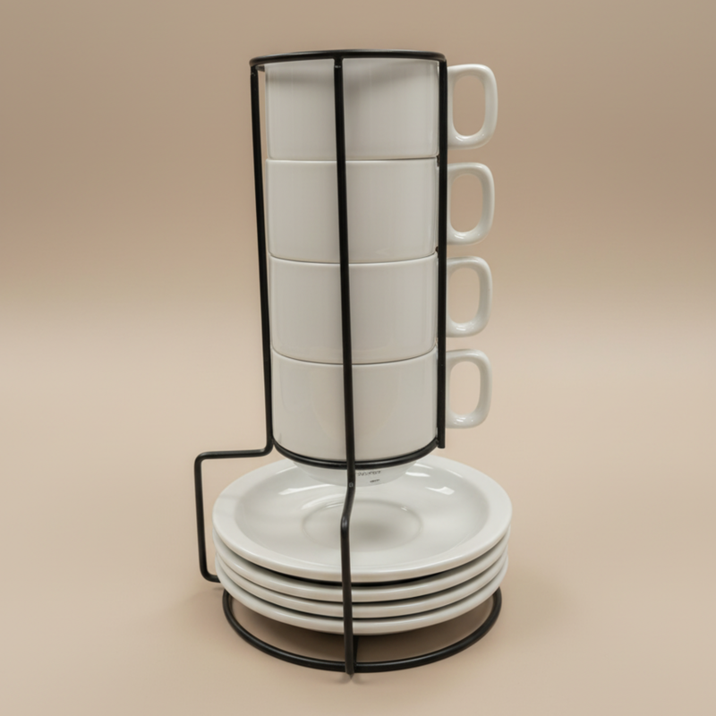 Gibson Elite Gracious Dining  9 pc 7oz Cup & 5.9" Saucer Set w/ Metal Rack - Gift Box
