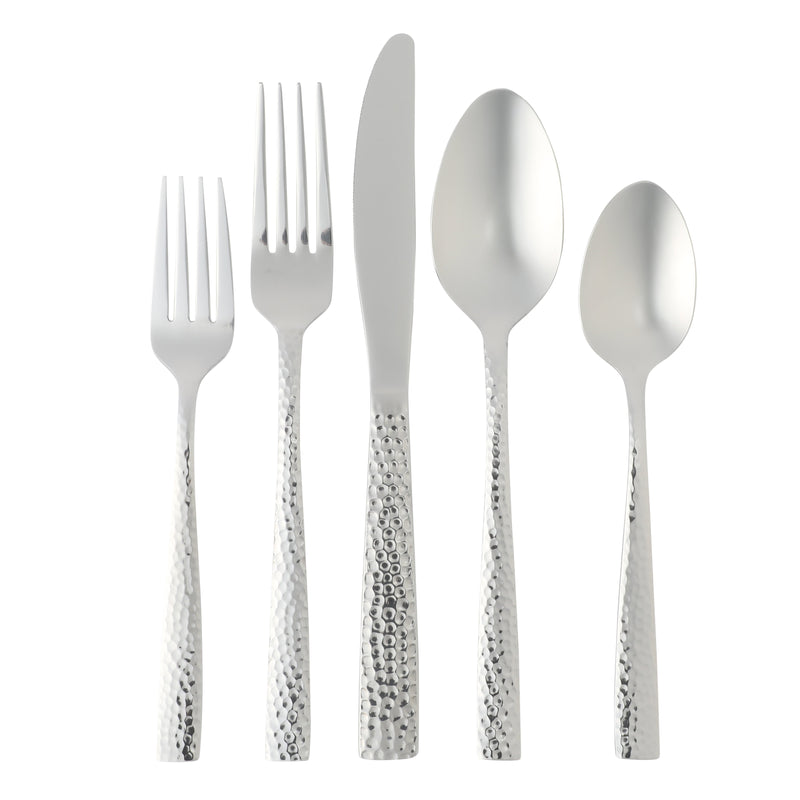Gibson Home Royal Brighton 20pc Flatware Set - Hammered - Mirror Polished - Stainless Steel - Gift Box