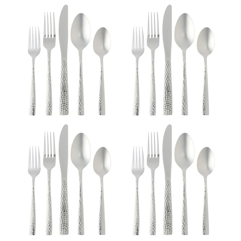 Gibson Home Royal Brighton 20pc Flatware Set - Hammered - Mirror Polished - Stainless Steel - Gift Box