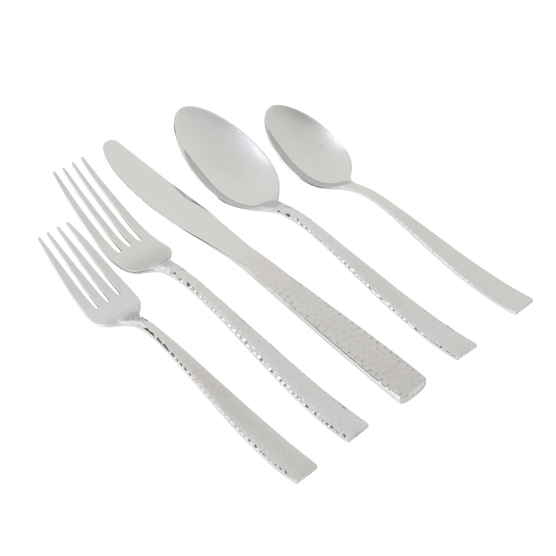 Gibson Home Royal Brighton 20pc Flatware Set - Hammered - Mirror Polished - Stainless Steel - Gift Box