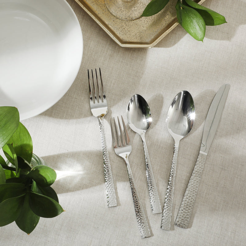 Gibson Home Royal Brighton 20pc Flatware Set - Hammered - Mirror Polished - Stainless Steel - Gift Box