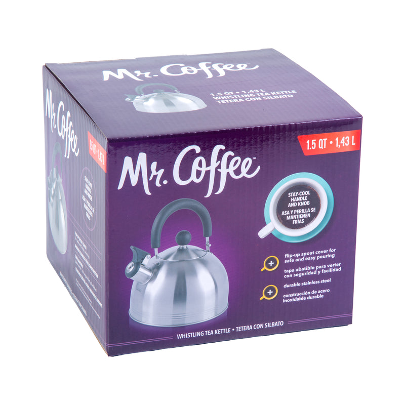 Mr. Coffee Carterton 1.5qt Stainless Steel Tea Kettle - Mirror Polished - Nylon Handle - Gift Box
