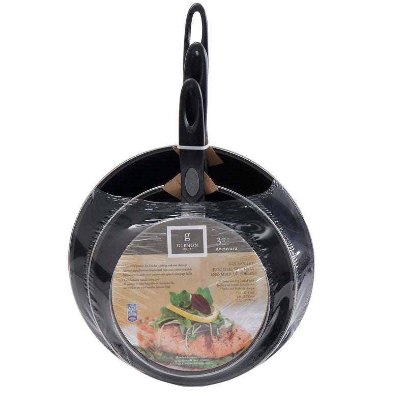 Gibson Home Aventura 3pc Carbon Steel Non-Stick Fry Pan Set - Shrink Wrap w/ Color Label