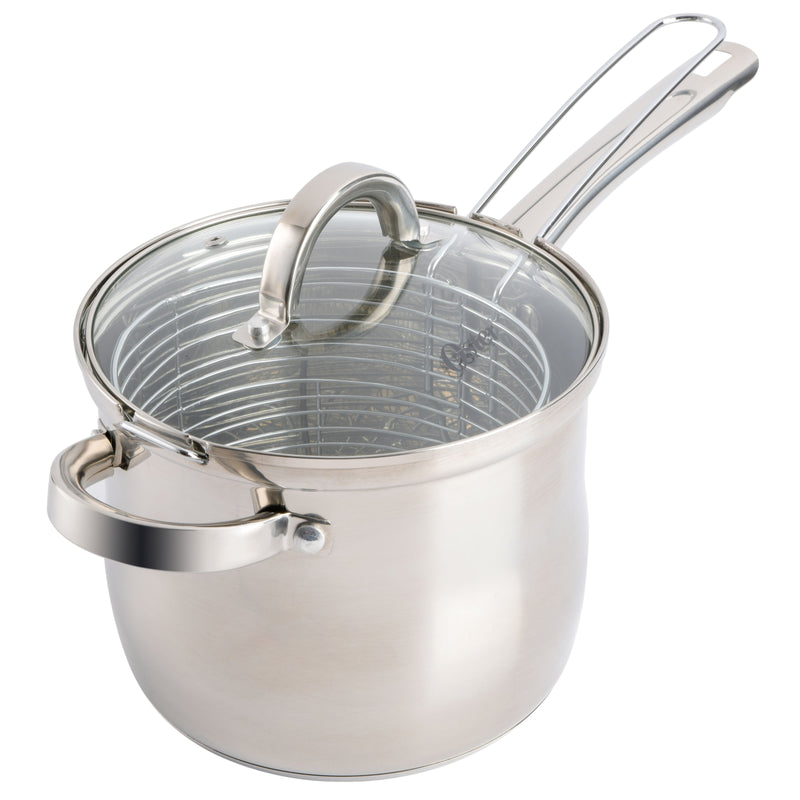 Oster Sangerfield 3pc Stainless Steel 4qt Saucepan w/ Lid + Frying Basket Set - Mirror Finished - Gift Box