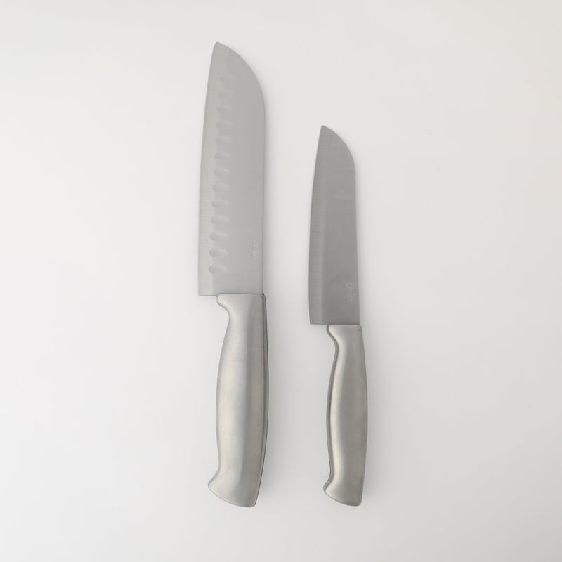 Oster Baldwyn 2pc Stainless Steel Santoku Knives Set - Stainless Steel Handle - Clam Pack
