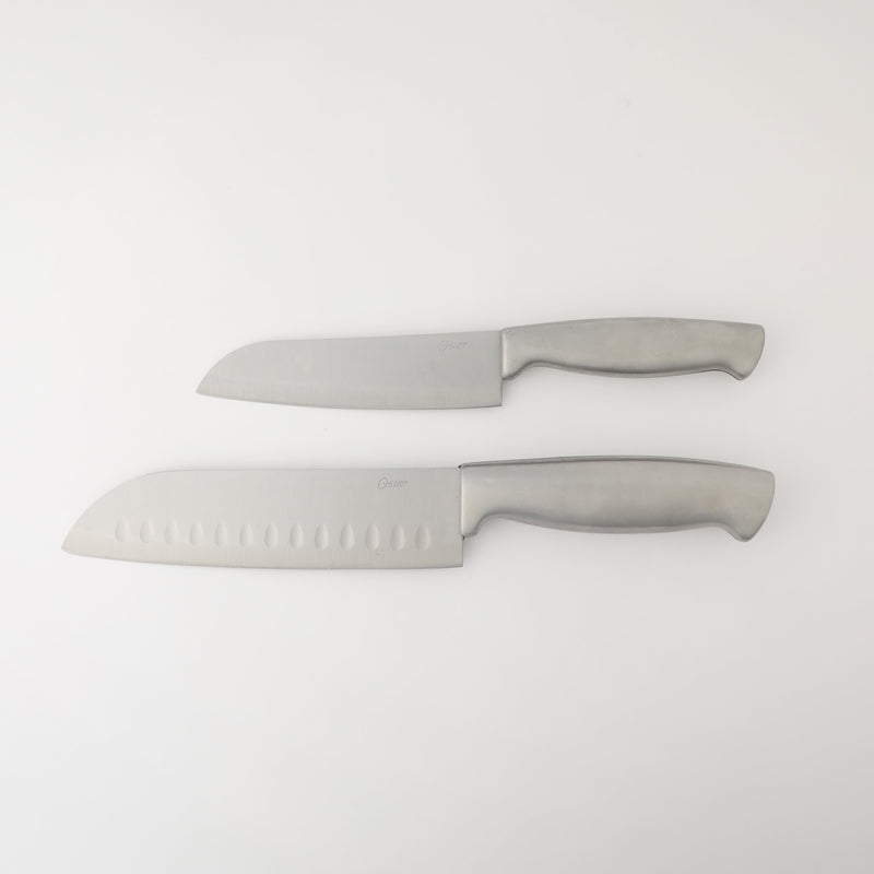 Oster Baldwyn 2pc Stainless Steel Santoku Knives Set - Stainless Steel Handle - Clam Pack