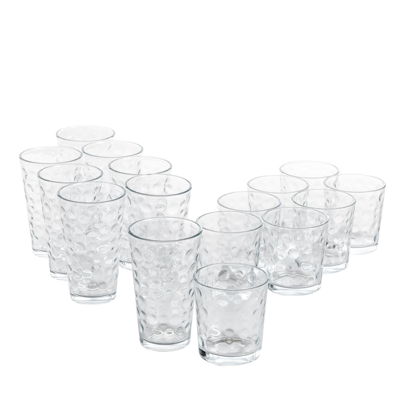 Gibson Home Great Foundations 16pc Glass Tumbler & DOF Set - Bubbles Pattern - Clear - Gift Box