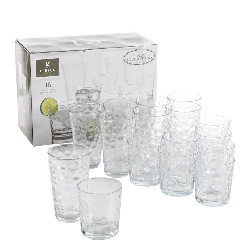 Gibson Home Great Foundations 16pc Glass Tumbler & DOF Set - Bubbles Pattern - Clear - Gift Box