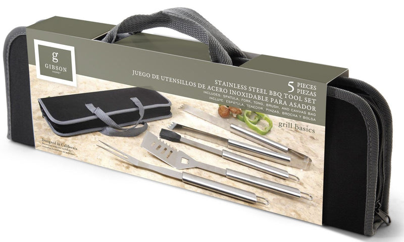 Gibson Home Grill Basics 4pc Stainless Steel BBQ Tools Set in Canvas Bag - Color Sleeve