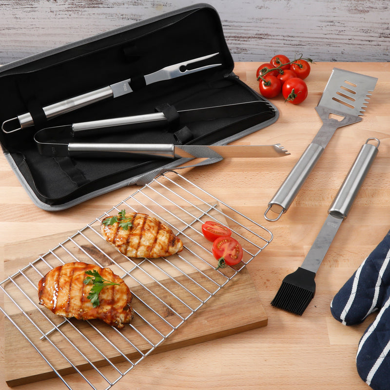 Gibson Home Grill Basics 4pc Stainless Steel BBQ Tools Set in Canvas Bag - Color Sleeve
