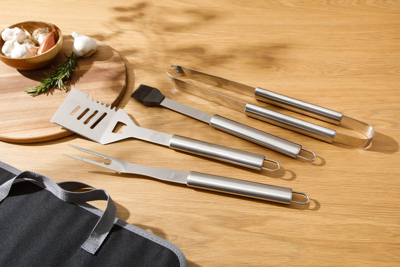 Gibson Home Grill Basics 4pc Stainless Steel BBQ Tools Set in Canvas Bag - Color Sleeve