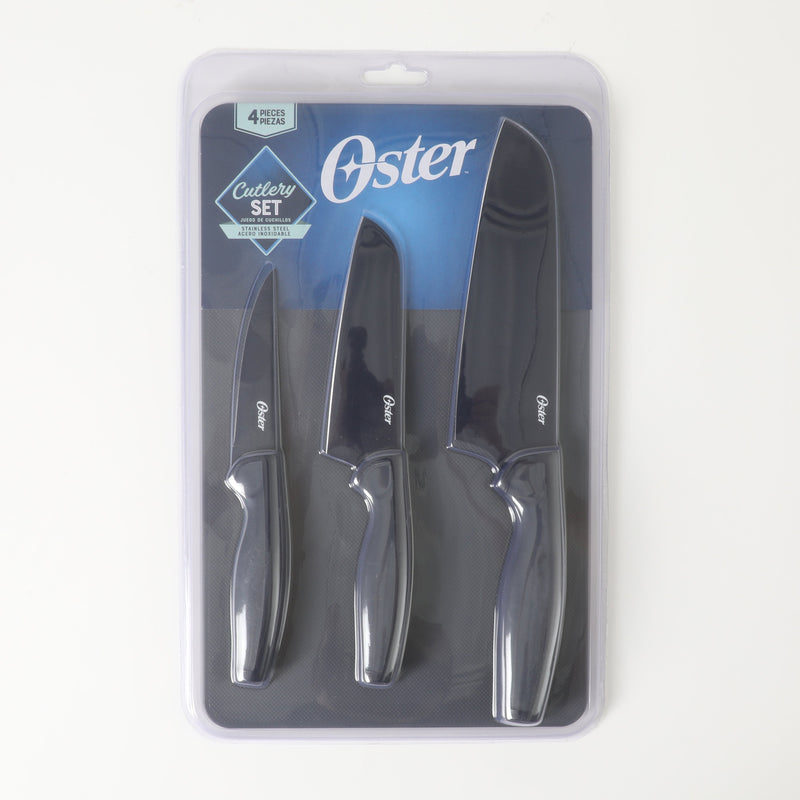 Oster Slice Craft 3pc Cutlery Set w/ PP Cutting Board - Grey - Nonstick Blade - TPR Handle - Clam Pack