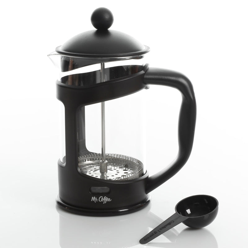 Mr. Coffee Brivio 28oz Glass Coffee Press w/ Scoop - Black - PP Handle & Knob - Gift Box